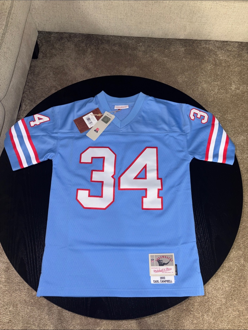Mitchell & Ness Light Blue Earl Campbell No. 34 Throwback Jersey